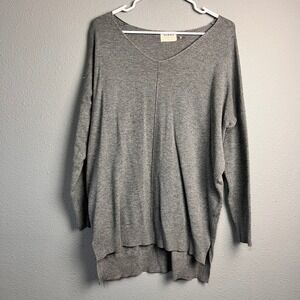 Ivy & Leo‎ Gray V-Neck Oversized Boat Neck Lounge High-Low Knit Sweater M/L